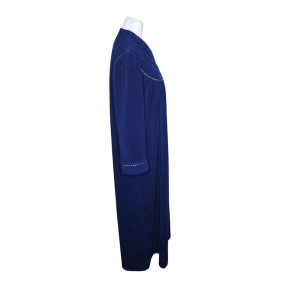 Vintage 70s Vanity Fair Zip Velour House Coat Robe Womens Size M Navy Blue - Picture 5 of 10